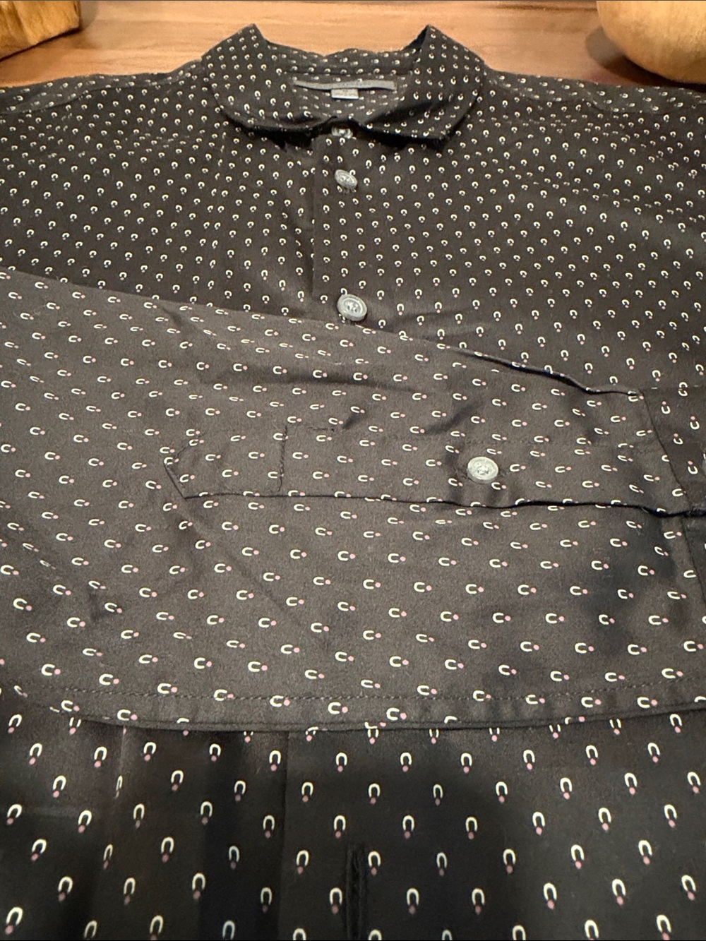 John Varvatos Men's Black Long-Sleeve dress shirt w/White Micro Crescent Pattern